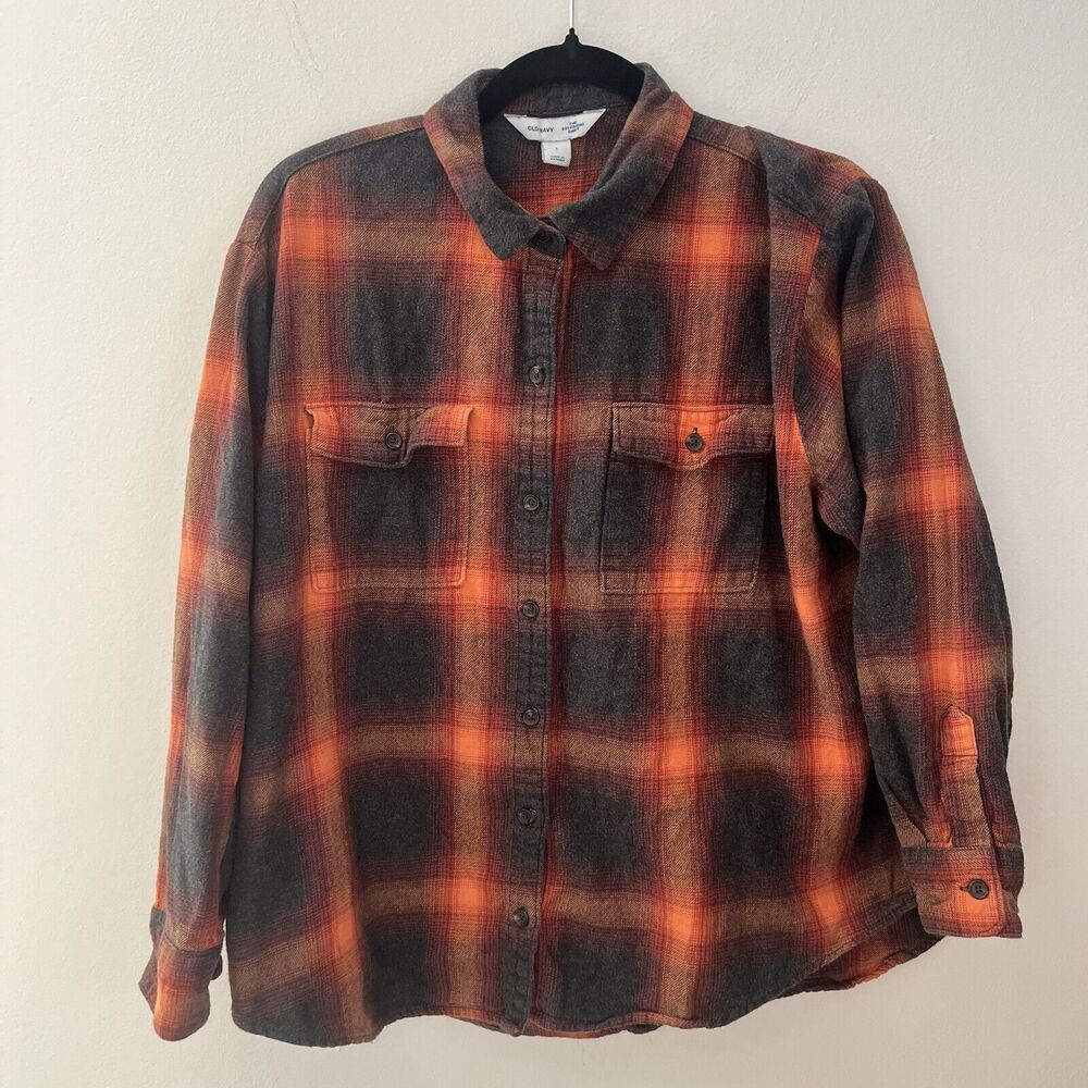 Old Navy Plaid Boyfriend Shirt Womens Evermore Swifties Flannel HTF‎ Grunge SZ L